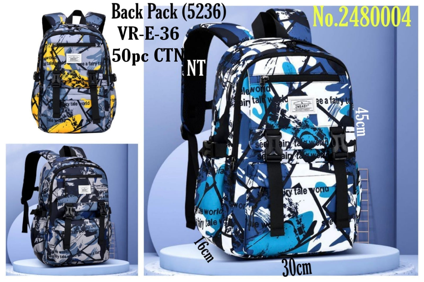Back Pack (5236)  VR-E-36  e a fairy ta  50pc CTN  NT  ky tale world  y tale  16cm  worldo  30cm  No.2480004
