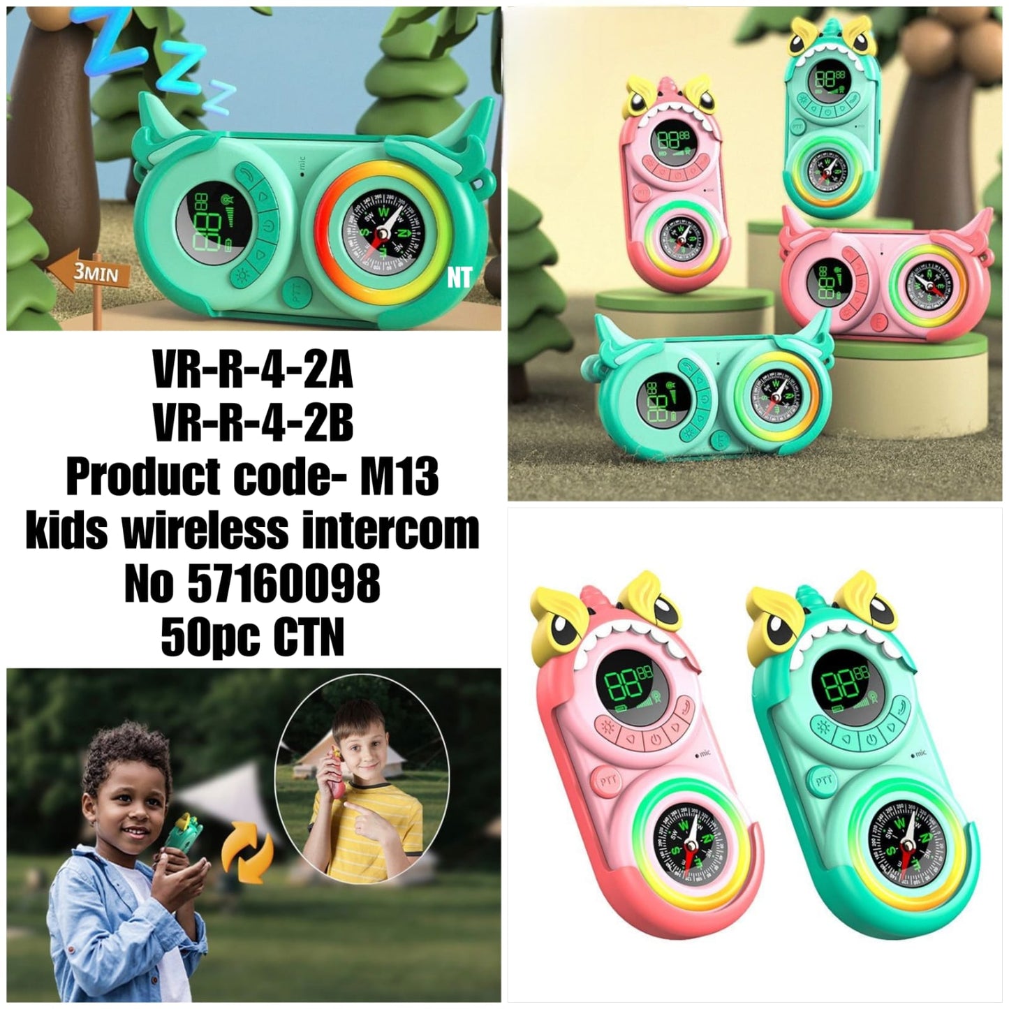 VR-R-4-2A VR-R-a-2B Product code- M13 kids wireless intercom No 57160098 50pc CTN