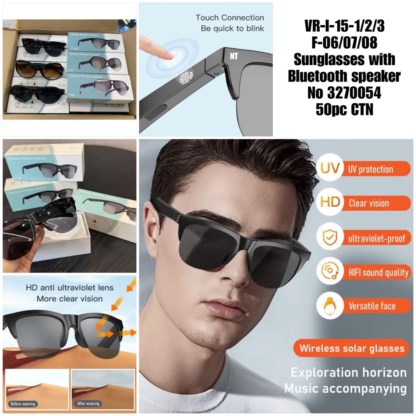 UR-I-15-1-2-3 F-06-01-08 sunglasses with Bluetooth sneaker No 3210054 CTN