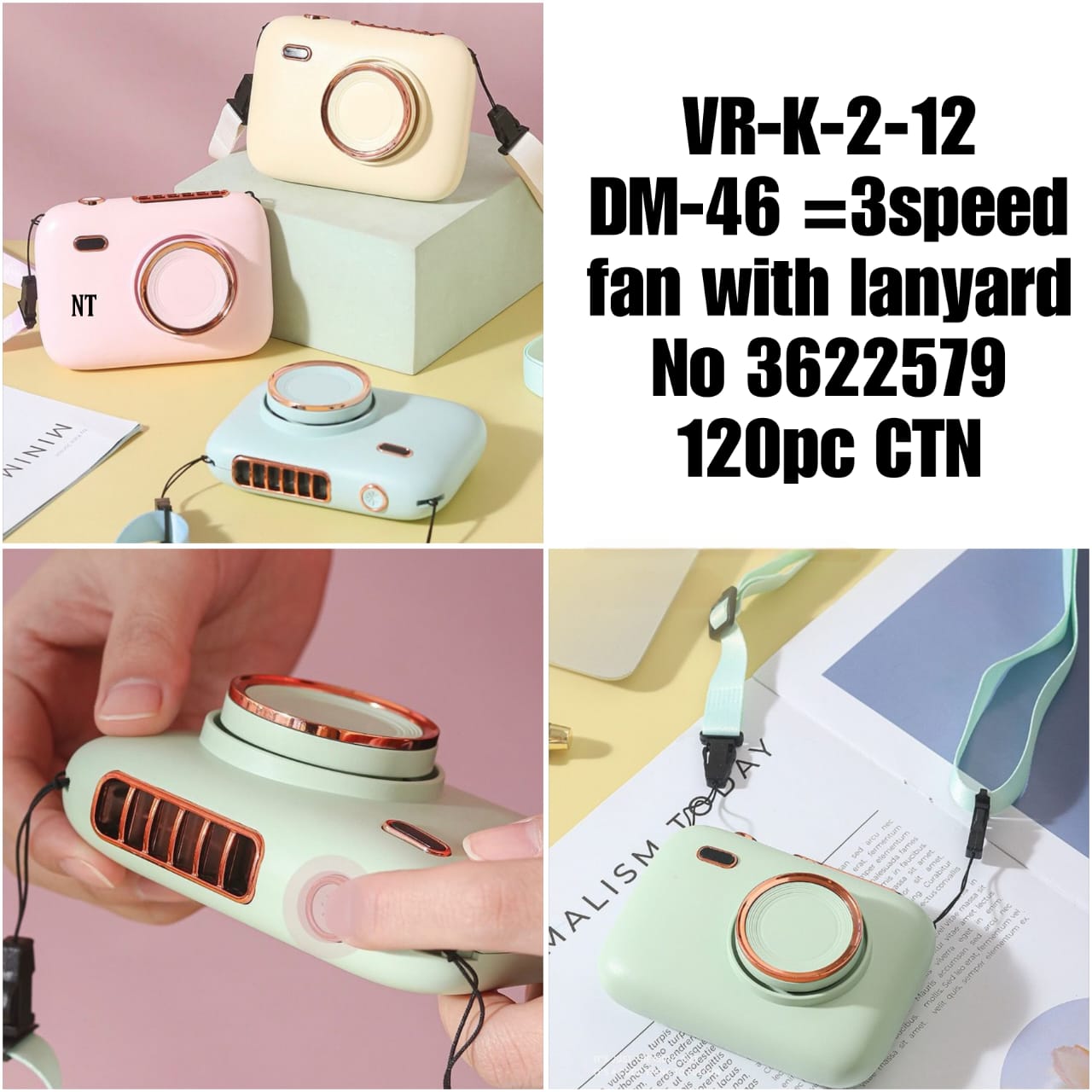VR-K-2-12  DM-46 =3 Mini Fan with lanyard  No 3622579  120pc CTN  NT  MINIM