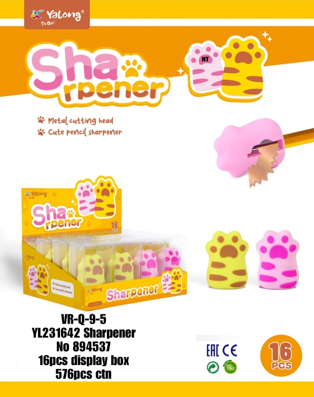 VR-Q-9-5  YL231642 Sharpener  No 894537  16pcs display box  576pcs ctn