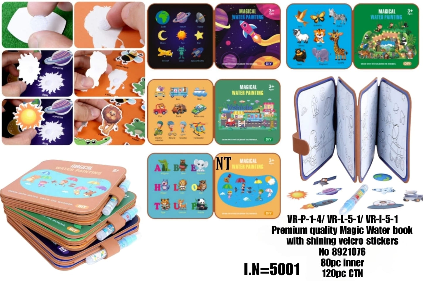 VR-P-1-4- UR-L-5-1- UR-I-5-1 Premium quality Magic Water book with shining velcro stickers