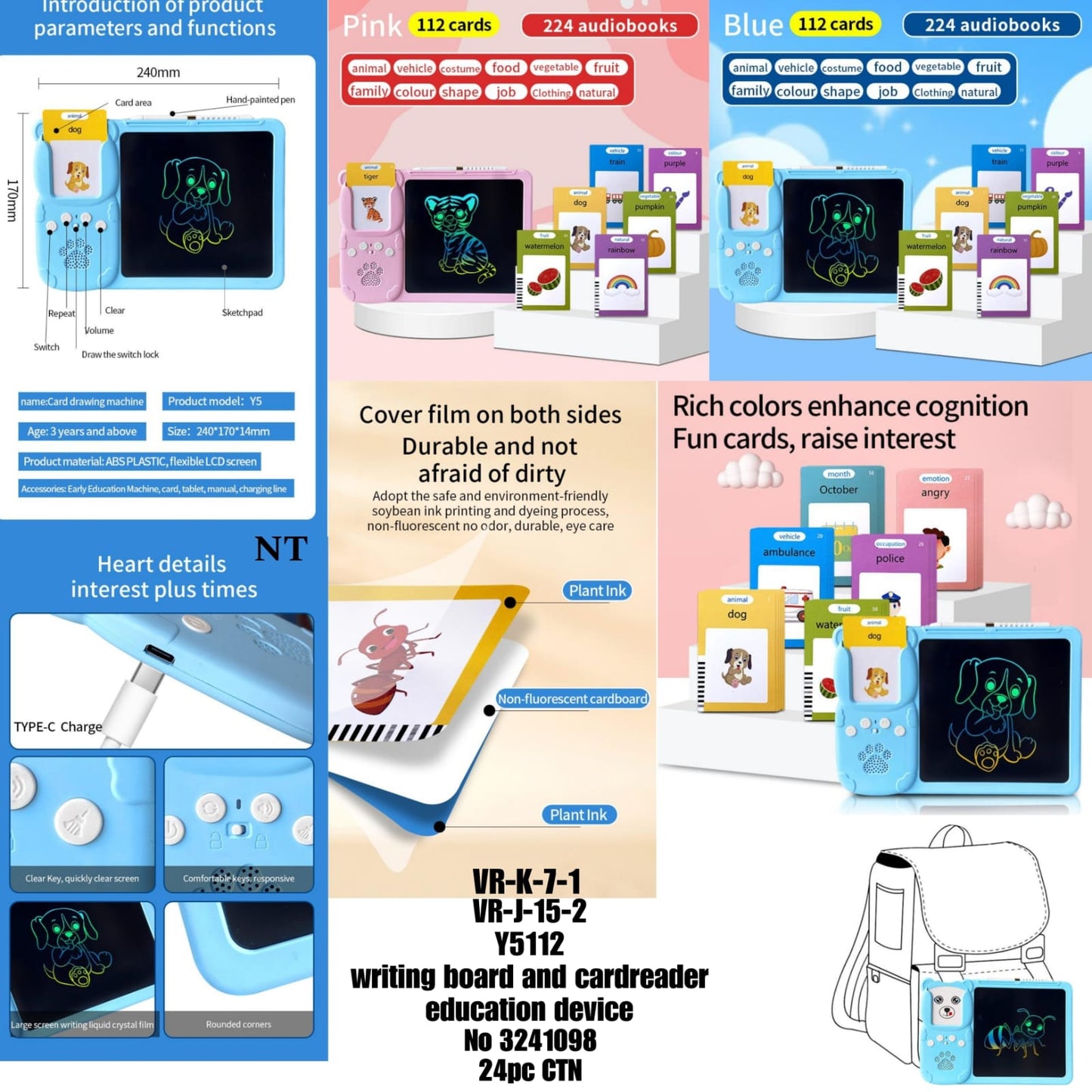 VR-K-7-1 UR-J-15-2 _15112 writing board and card reader education device No 3241098 CTN